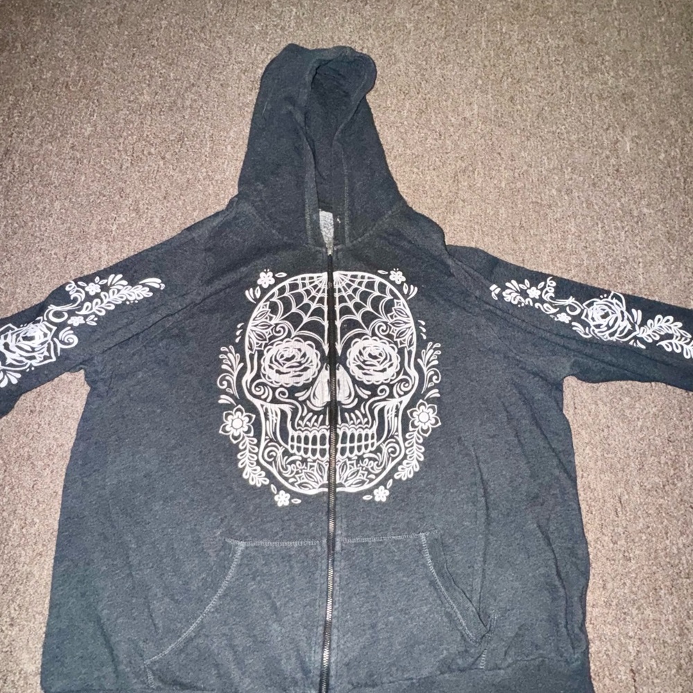 Torrid Black Hoodie with White Skull Design - Picture 2 of 7